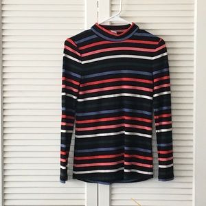 Ribbed Mock Neck Top in Rainbow Stripe